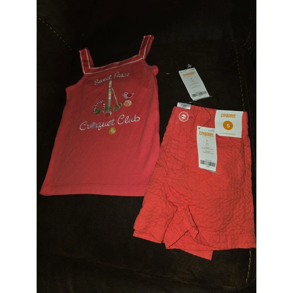 Gymboree‎ preppy peach sweet peach croquet club top and shorts size 5 nwt